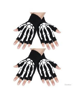 Fingerless Gloves Skeleton Glow in The Dark Halloween Costume Unisex